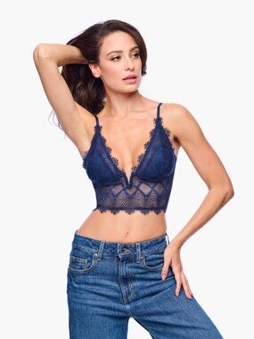 NWT L Navy Blue Cosabella Allure Cropped Cami Bralette Lace
